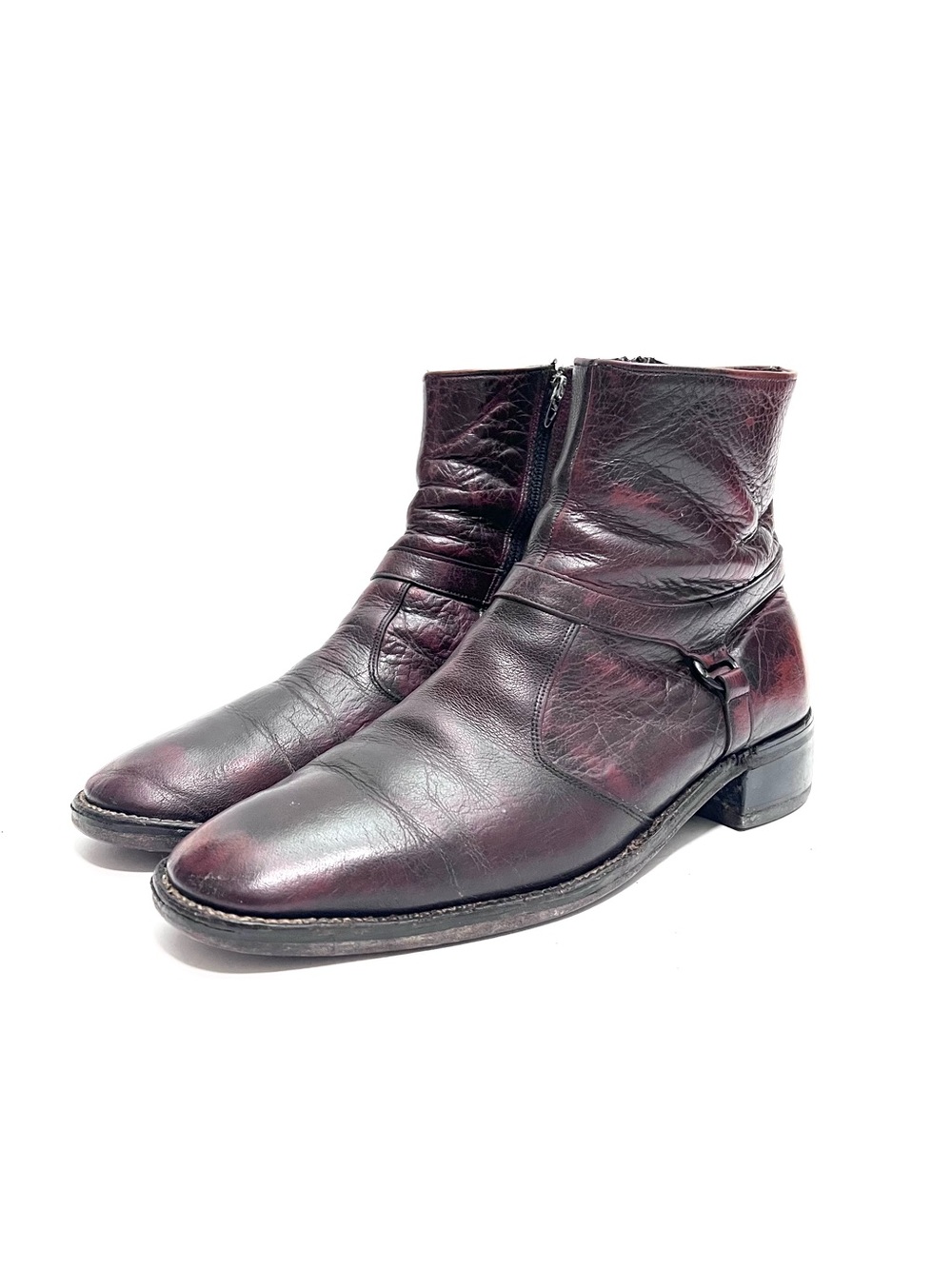 Vintage 1970s men's oxblood leather zip up ankle boots